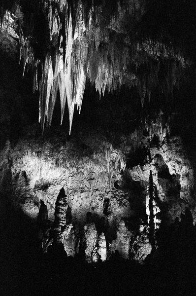 a black and white photo of the carlsbad caverns