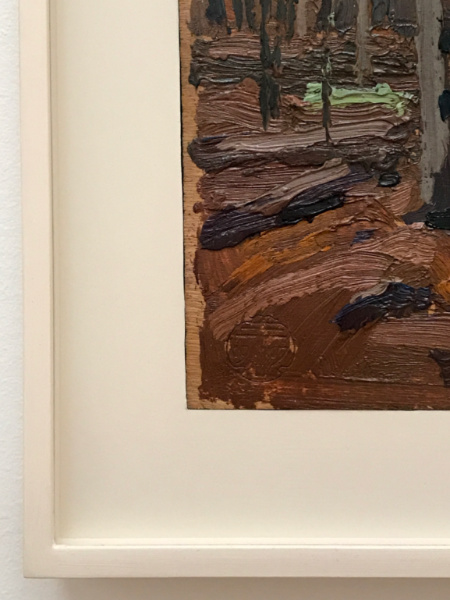 close up of tom thomson oil sketch