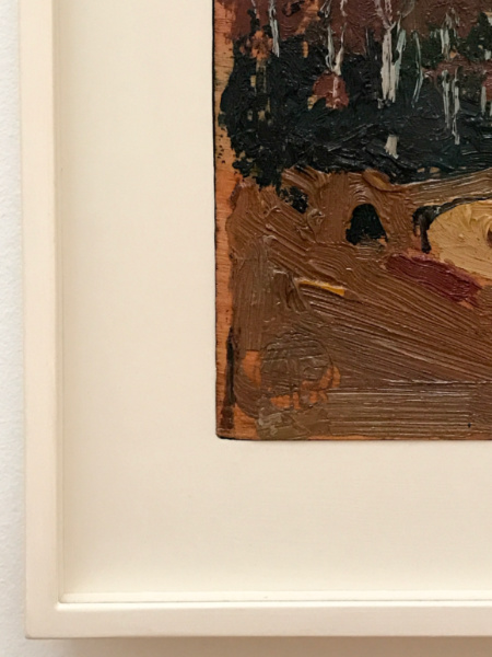 close up of tom thomson oil sketch