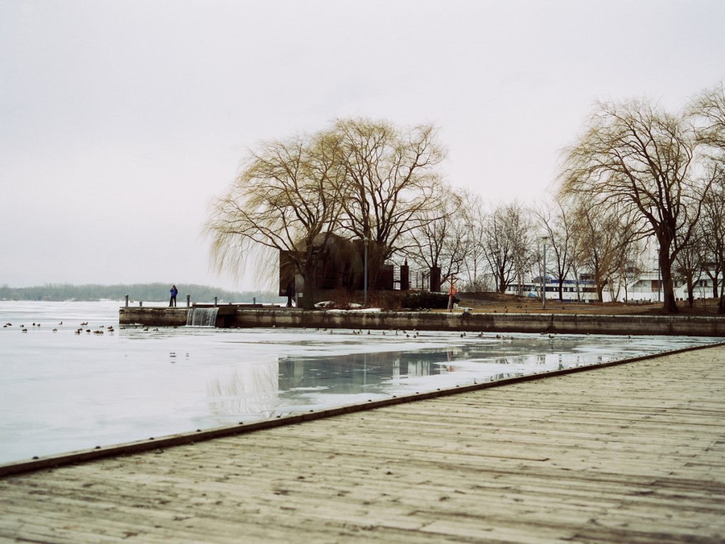 Images of the Toronto waterfront in the winter of 2018, shot on Cinestill 50D with a Bronica ETRSi, processed and scanned by Downtown Camera.