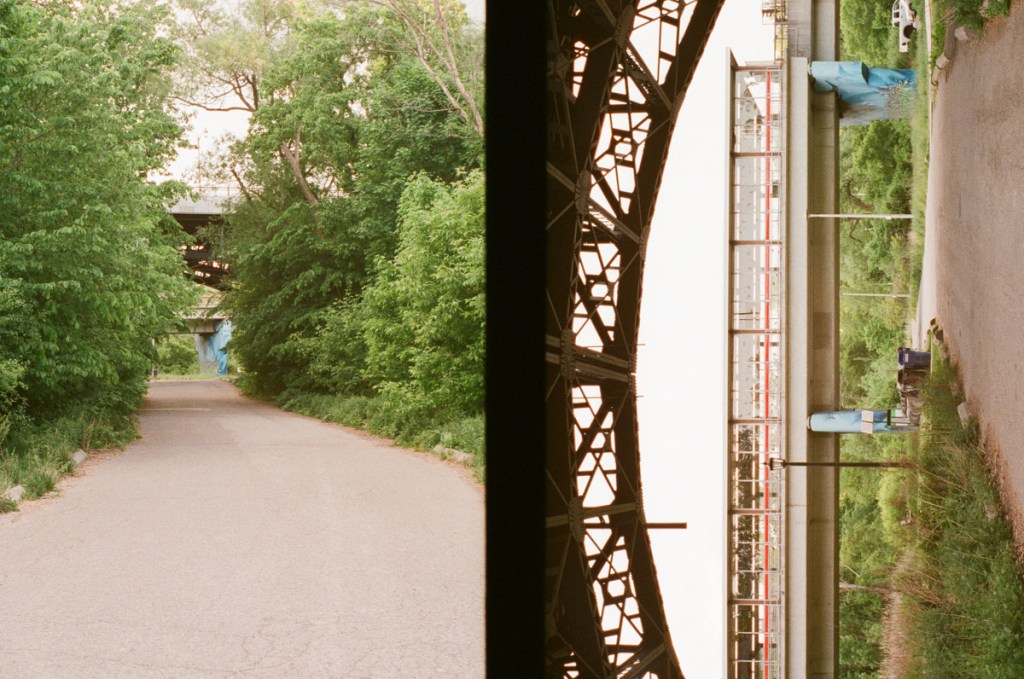 A diptych of the Old Mill subway station.