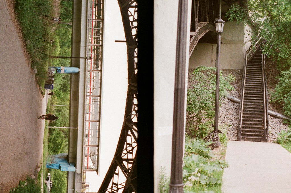 A diptych of the Old Mill subway station.