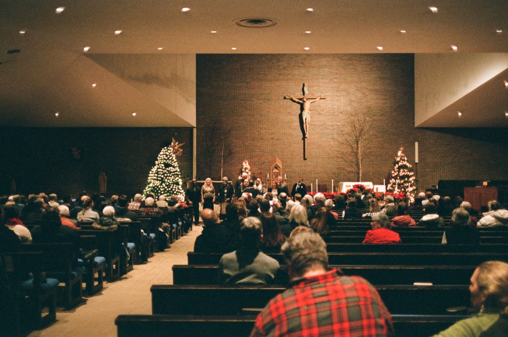 the interior of a catholic church