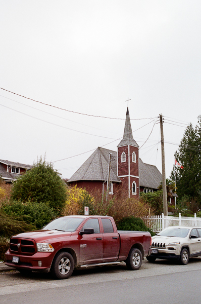 a truck in front of a church