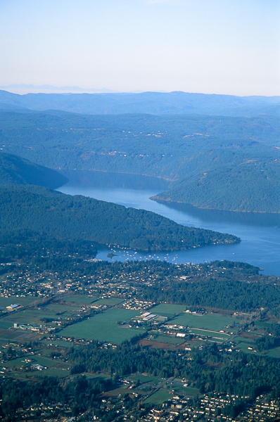 a landscape image looking out an airplane window