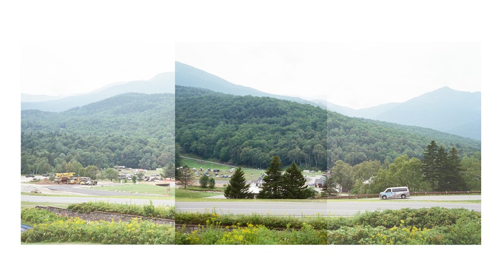 a composite landscape image of the base of a mountain